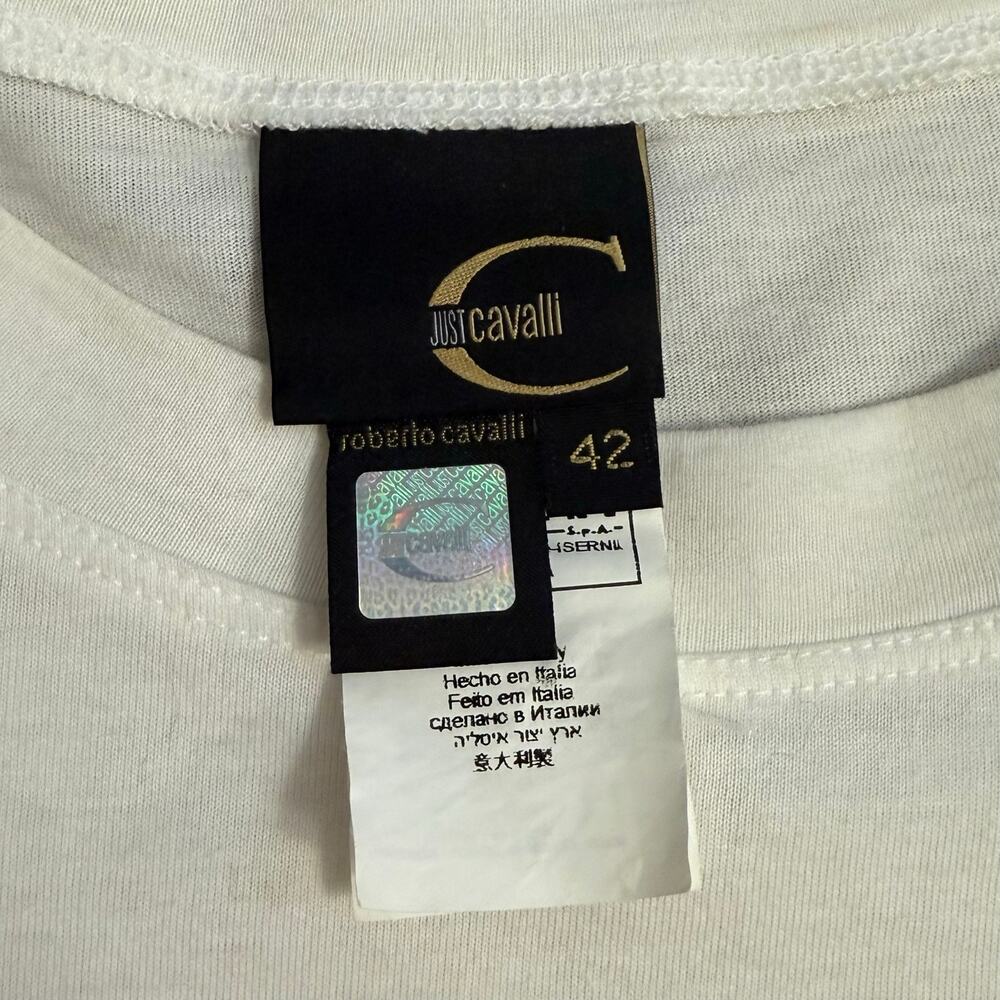 VTG Just Cavalli Koi Shirt Y2K Long Sleeve 100% Cotton White Women’s Size 42 - Picture 3 of 12